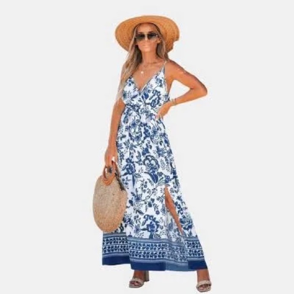 Cupshe Blue and White Floral Maxi Dress - Picture 3 of 7